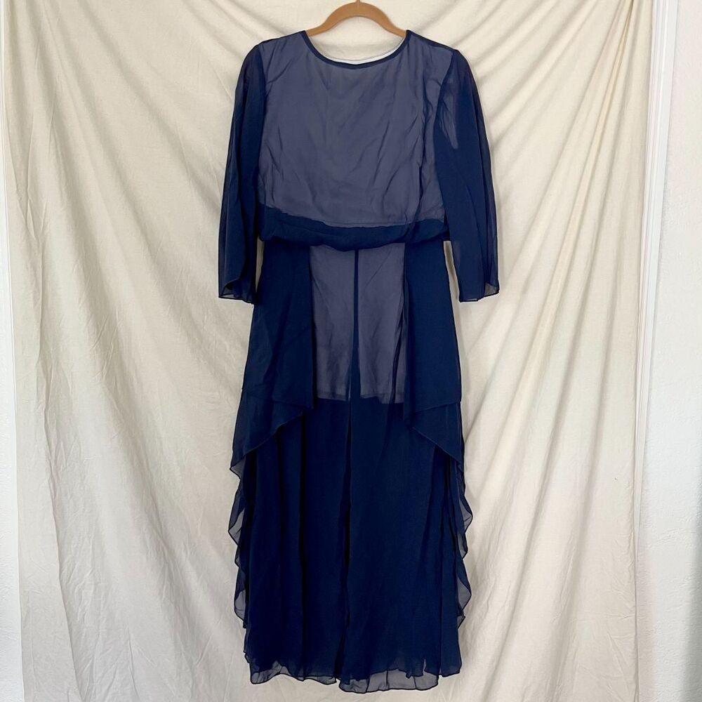 2 Piece Navy Blue Chiffon Matching Pantsuit Set Size M
